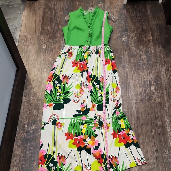 Vintage Green and Floral Maxi Dress - Picture 9 of 12